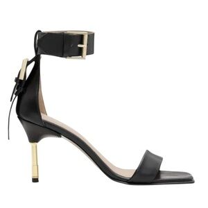 ALLSAINTS Noir Leather Ankle Strap Buckle Details 3.5" Metal Heel Sandals Size41